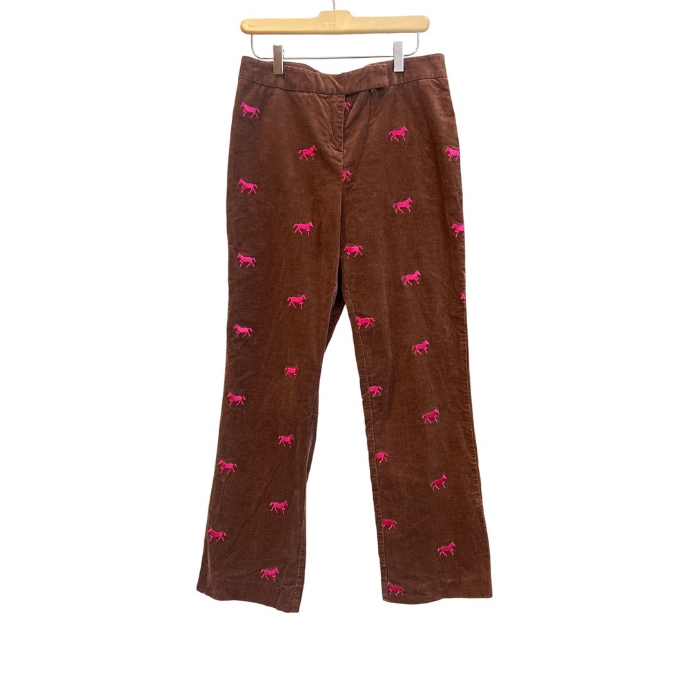 Lilly Pulitzer Vintage Corduroy Horse Embroidered Pants Brown‎ Pink Size 8